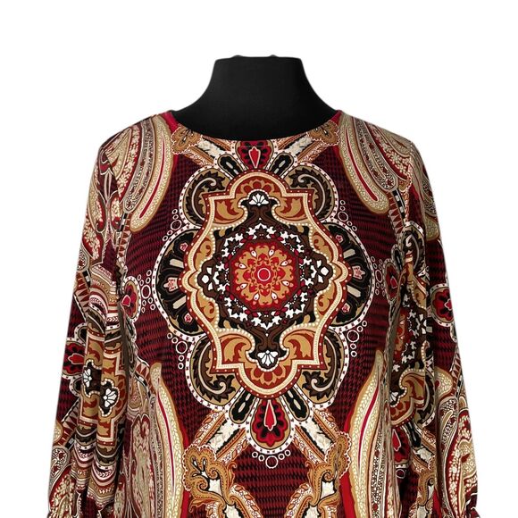 Chico's Women's Blouse Paisley Stretch Boho Retro Artsy Bell Sleeve Top 0 US S/4 - Picture 4 of 8